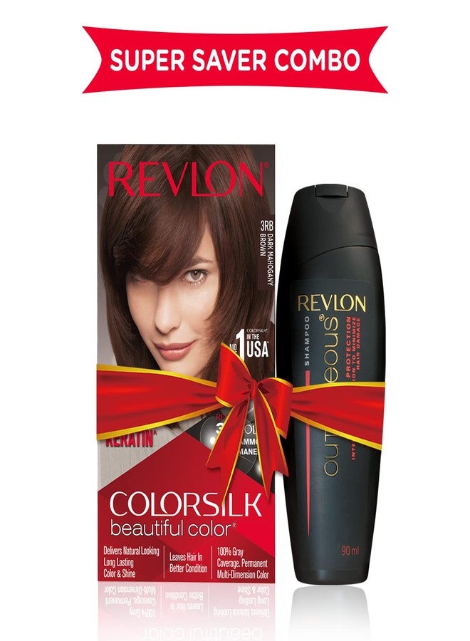 REVLON ColorSilk Hair Color with Keratin - 3RB Dark Mahogany Brown - (with Outrageous Shampoo 90 ml) (3S10978F36721332) - Image 2