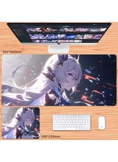 Generic No Overlock Honkai Impact 3 Mouse Pad Extra Large Animation Kiana Dem Lisa Alicia Two-Dimensional Notebook-Color:100x50cm Thickness 3mm-Pattern:Side Face Qiyana  - Image 1