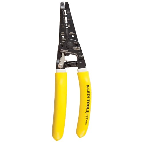 Klein Tools K1412 Wire Cutter Stripper Made in USA Dual NM Cable Stripper and Cutter for Solid Copper Strips 12 and 14 AWG