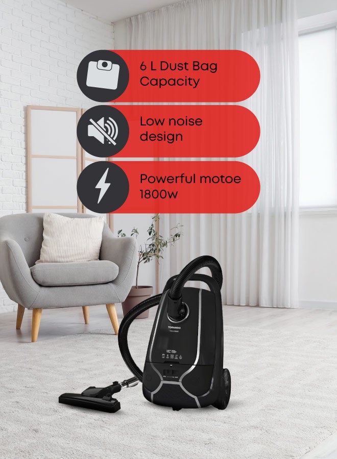 TORNADO Vacuum Cleaner 2000 Watt HEPA Filter 2000 W TVC-2000EB Black - Image 1