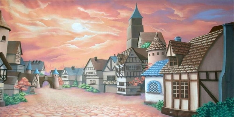 Yeele 20x10ft Vinyl Backdrop for Photography Cartoon Fairy Tale Castle Town Village Street Background Banner Kids Children Photo Booth Shoot Studio Props