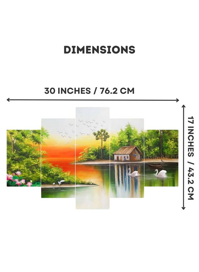 Masstone Painting for Wall Natural Scenery | UV Laminated | Natural Scenery Landscape Wall Art Painting for Bedroom | 30x17 Inch | Multicolor Painting for Living Room | Set of 5 - Image 2