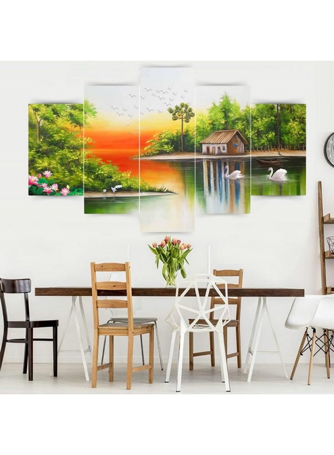 Masstone Painting for Wall Natural Scenery | UV Laminated | Natural Scenery Landscape Wall Art Painting for Bedroom | 30x17 Inch | Multicolor Painting for Living Room | Set of 5 - Image 5