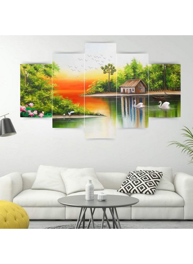 Masstone Painting for Wall Natural Scenery | UV Laminated | Natural Scenery Landscape Wall Art Painting for Bedroom | 30x17 Inch | Multicolor Painting for Living Room | Set of 5 - Image 4