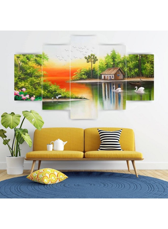 Masstone Painting for Wall Natural Scenery | UV Laminated | Natural Scenery Landscape Wall Art Painting for Bedroom | 30x17 Inch | Multicolor Painting for Living Room | Set of 5 - Image 3
