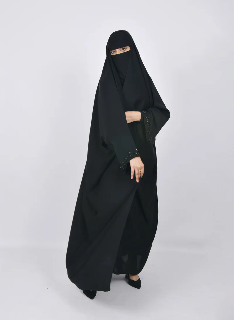 HAWRAA ABAYA Wrap head abaya with wide sleeves decorated with a soft handmade check
