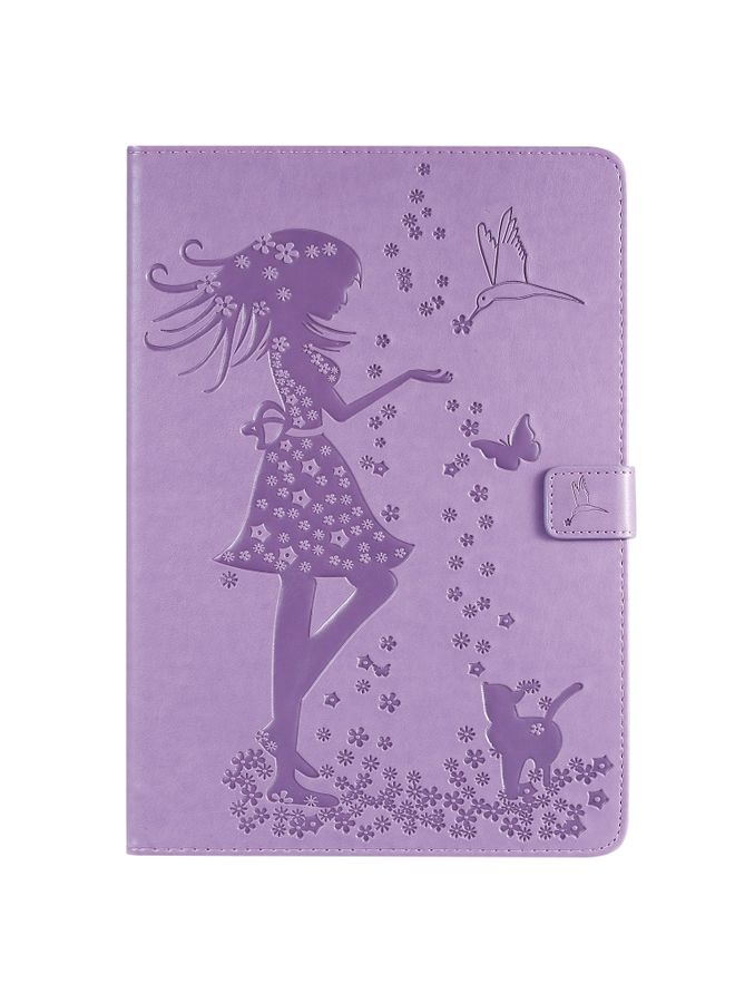 HuHa Case Cover For iPad 10.2 / Pro 10.5 / Air 2019 Pressed Printing Woman and Cat Pattern Horizontal Flip Leather Case with Holder & Card Slots & Wallet Purple