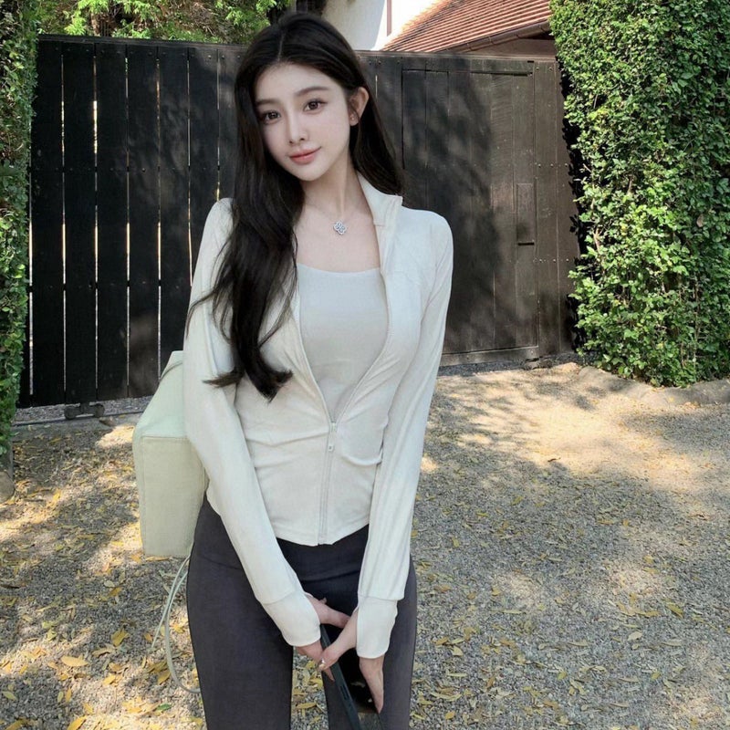 Generic Lulu with the coat fitness exercise quick-drying slim slim sanding long sleeve yoga womens coat a generation of hair White protein 