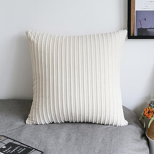 UGS UGASA UGASA Velvet Soft Solid Decorative Square Throw Pillow Covers Cushion Case for Sofa Bedroom, 1 Pc, 18x18Inch (45x45cm), Cream - Image 1