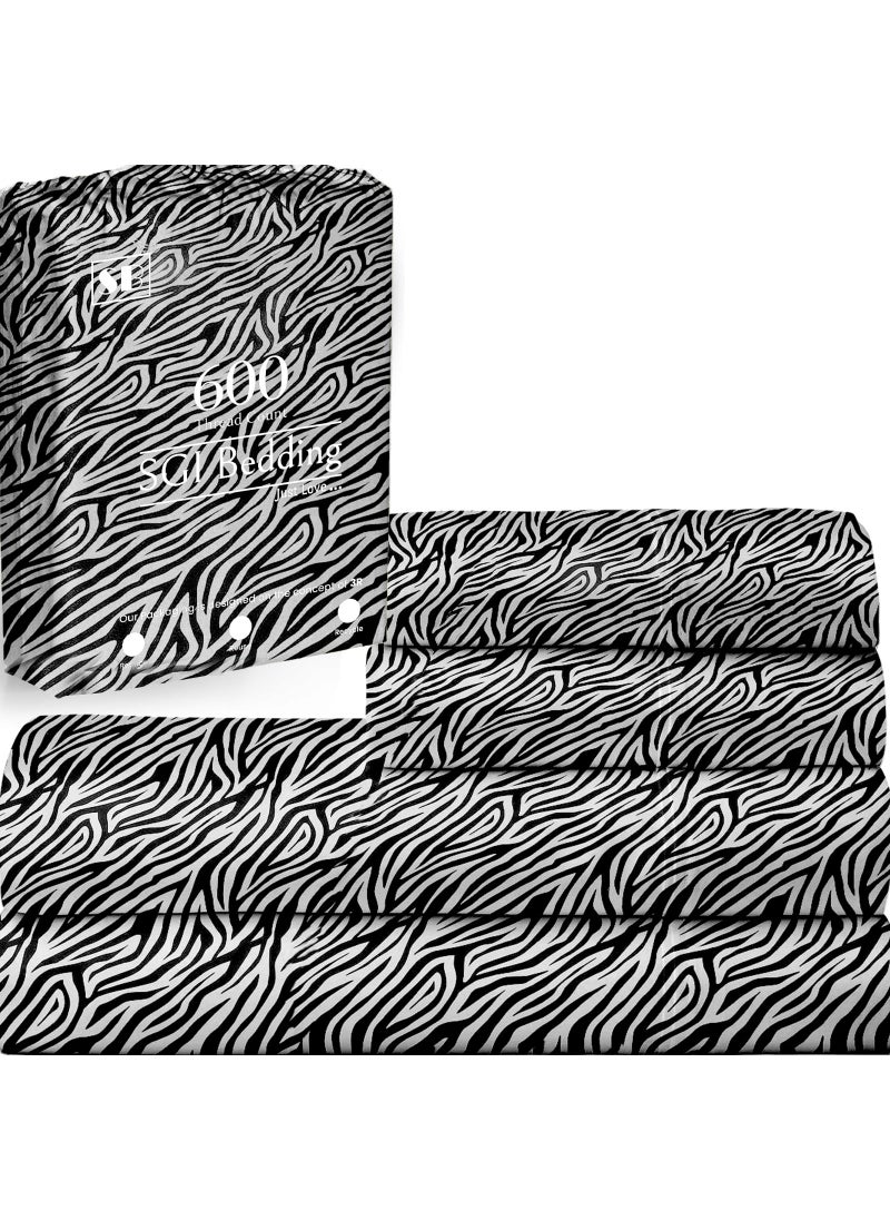 SGI bedding SGI bedding 600 Thread Count 4 Piece 100 Egyptian Cotton Queen Size Sheets Set 15 Deep Pocket Sheet Set Premium Breathable Soft and HotelQuality Luxury Sheets  Zebra Print 
