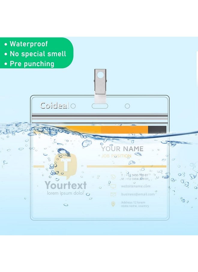 Coideal Lastic Horizontal Badge Holder - Coideal 12 Pcs Thick Name Tag Id Card Protector Holders Large Transparent Sleeve Waterproof (4.8 X 3.5 Inch)  - Image 4