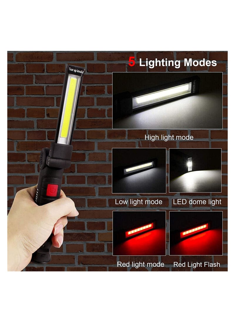 COB LED Work Light, LED Torch Rechargeable, with Magnetic Base 360°Rotate, 5 Lighting Modes, Emergency Inspection Lamp, Portable Inspection Work Light with Hook Handy Flashlight for Household