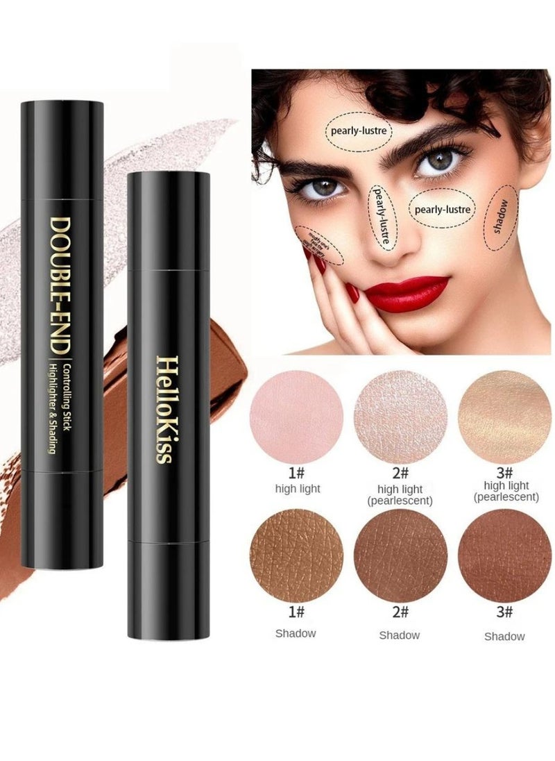 HelloKiss - Double End Highlighter Contour Stick Makeup Shading Stick and Makeup Highlighter Stick 2 in 1  Professional Long Lasting and Waterproof Face Body Contour Makeup Bronzer Stick 03 - Image 1