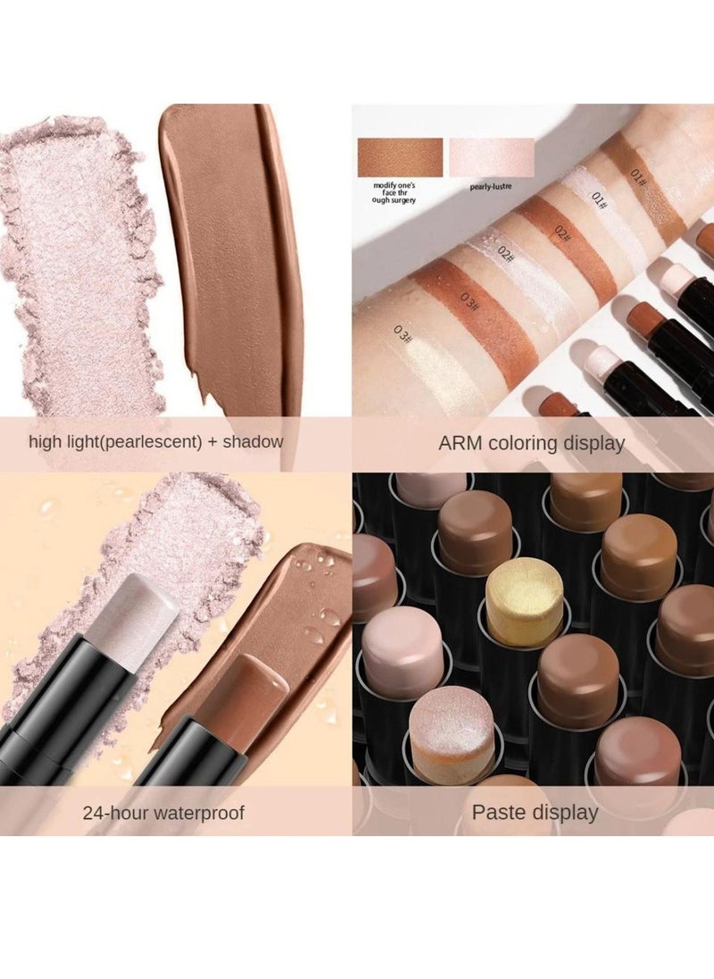 HelloKiss - Double End Highlighter Contour Stick Makeup Shading Stick and Makeup Highlighter Stick 2 in 1  Professional Long Lasting and Waterproof Face Body Contour Makeup Bronzer Stick 03 - Image 1