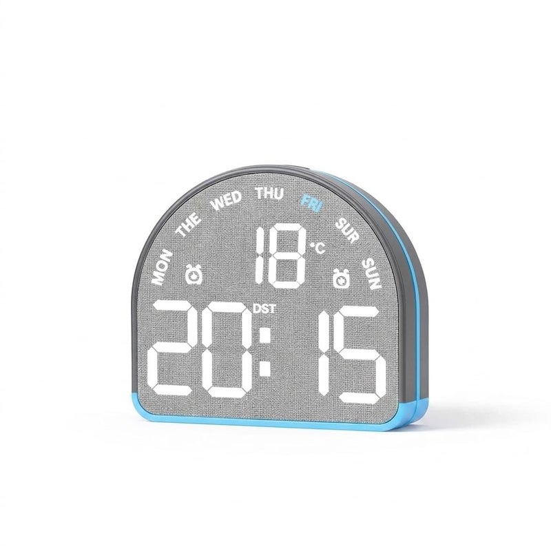 Stylish Wooden Design LED Digital Alarm Clock – Time, Temperature, Day Display – Dual Alarm Clock with Colorful Backlight (Silver) - Image 1