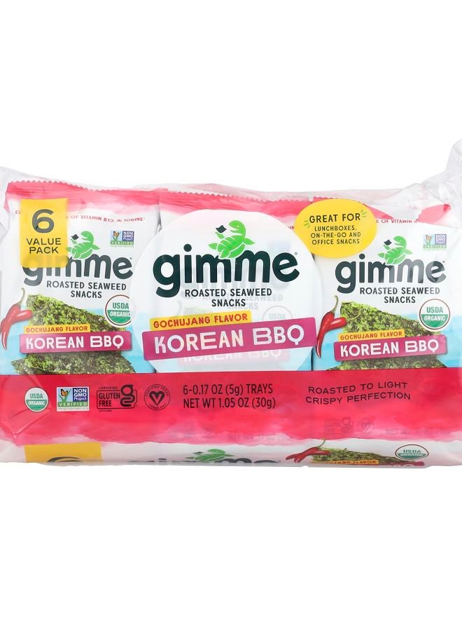 Gimme وجبات خفيفة من الأعشاب البحرية المحمصة بنكهة الشواء الكوري 6 عبوات 0.17 أونصة (5 جرام) لكل منها