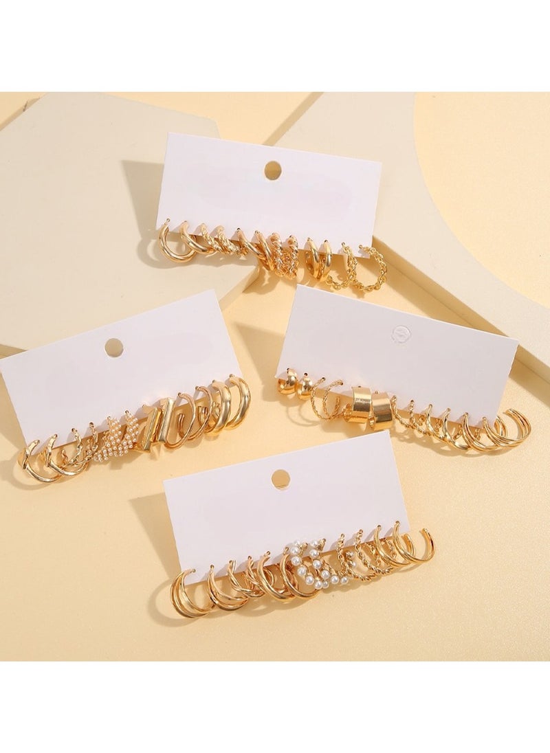 Huitich 24-Piece Gold Colour Tone Hoop Earrings Set – Assorted Sizes & Styles  - Image 2