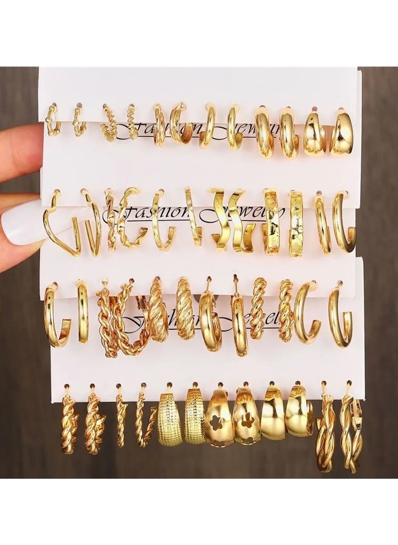 Huitich 24-Piece Gold Colour Tone Hoop Earrings Set – Assorted Sizes & Styles  - Image 4
