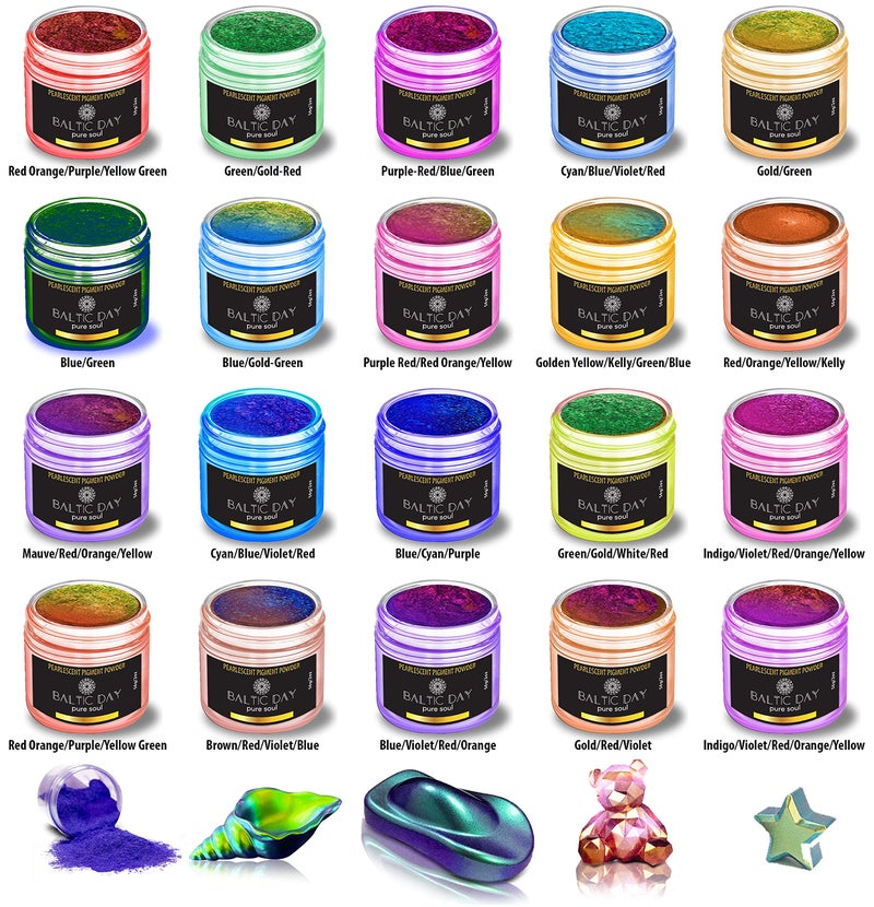 BALTIC DAY - Chameleon Mica Powder, 20 x 5g Jars of Color Shift Mica Powder Set - Epoxy Resin Color Pigment - Chameleon Pigments - Holographic Mica Powder for Resin - Image 2