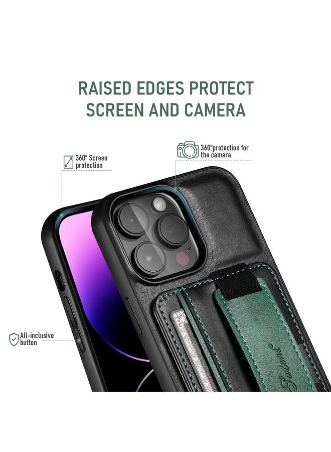 Suteni Case For iPhone 16 Pro Max H13 Card Wallet Wrist Strap Holder PU Phone Case - Image 4