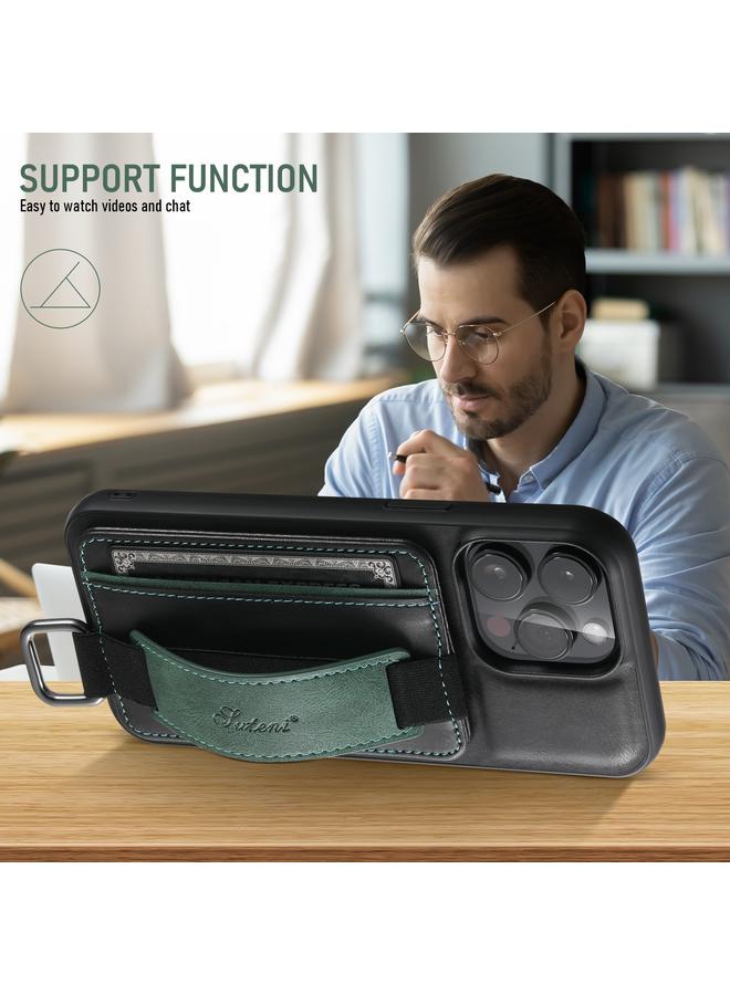 Suteni Case For iPhone 16 Pro Max H13 Card Wallet Wrist Strap Holder PU Phone Case - Image 3