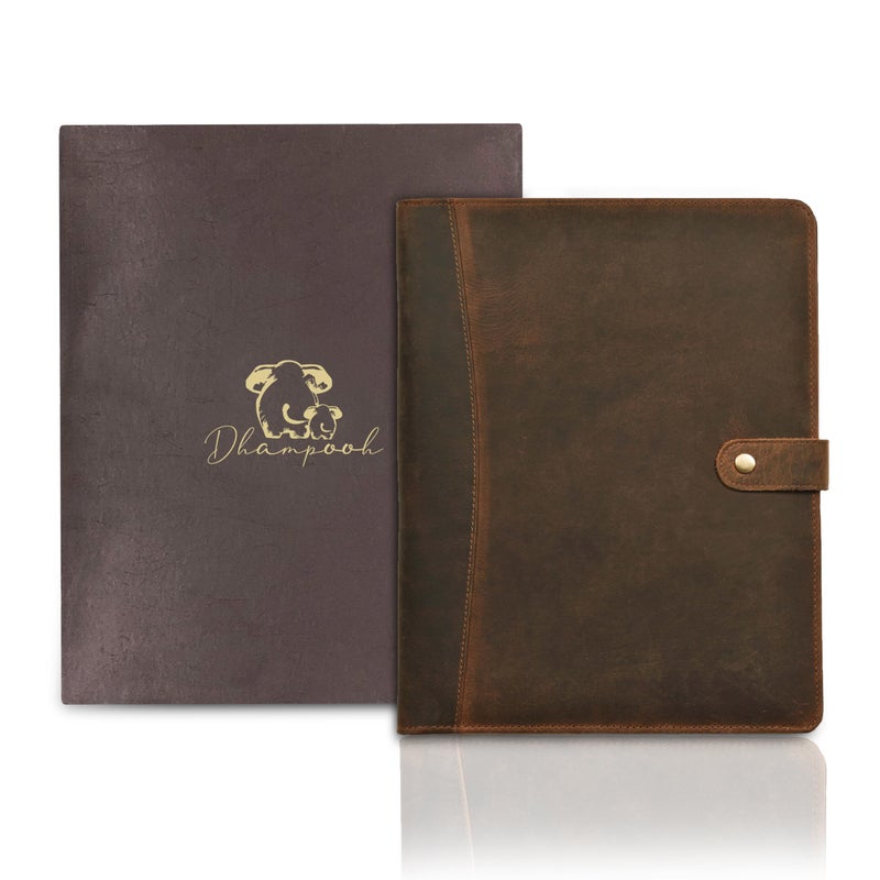 Dhampooh-Leather Portfolio - Resume Holder- Brown-Professional Business Padfolio Binder for Men & Women - Image 1