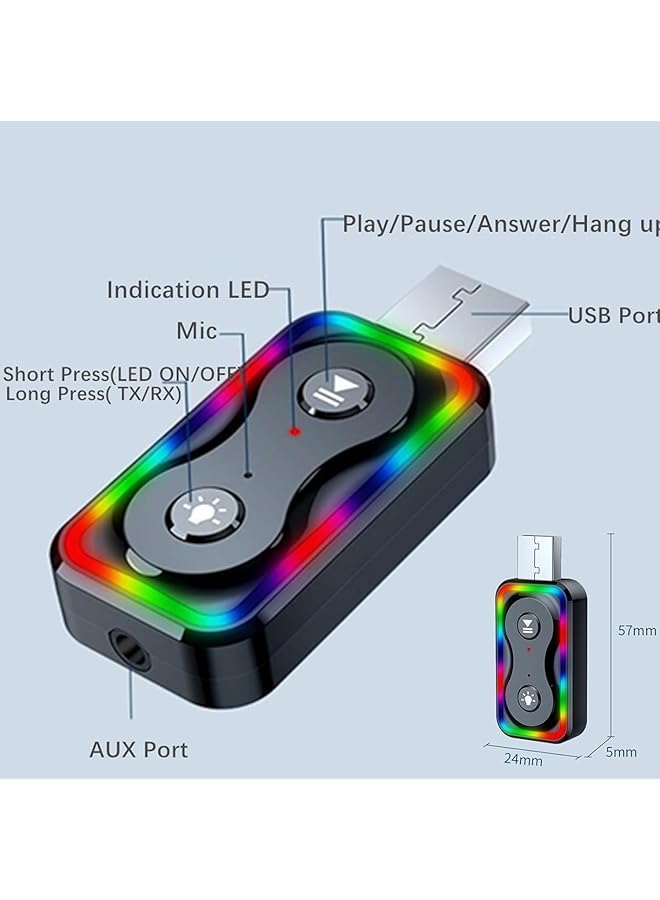 erorex Bluetooth 5.3 2 In 1 Audio Adapter With Low Latency Usb Transmitter And Receiver For Tv Car Home Stereo Headphone Speaker Stereo Sound Handsfree Calling & Navigation Portable - Image 3