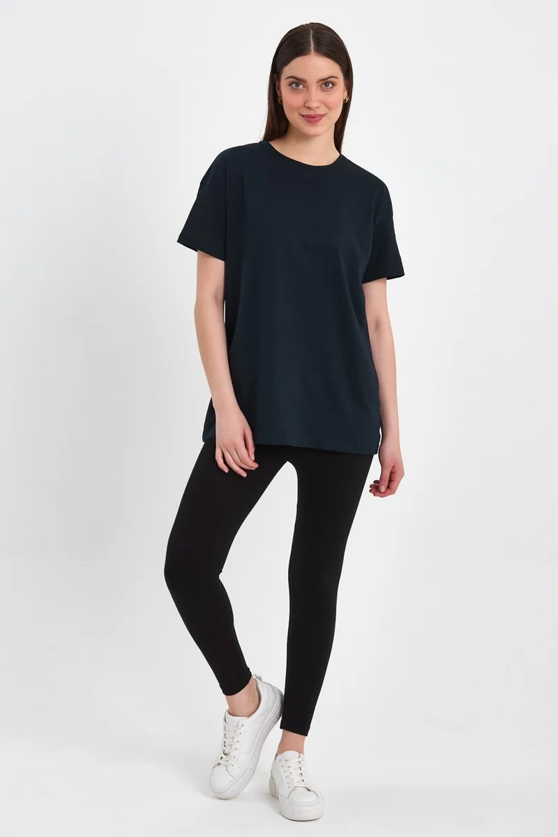 ام ار اس كلوثينج Butterfly Navy Blue Women's Oversize Wide Fit Crew Neck Printed Short Sleeve T-Shirt