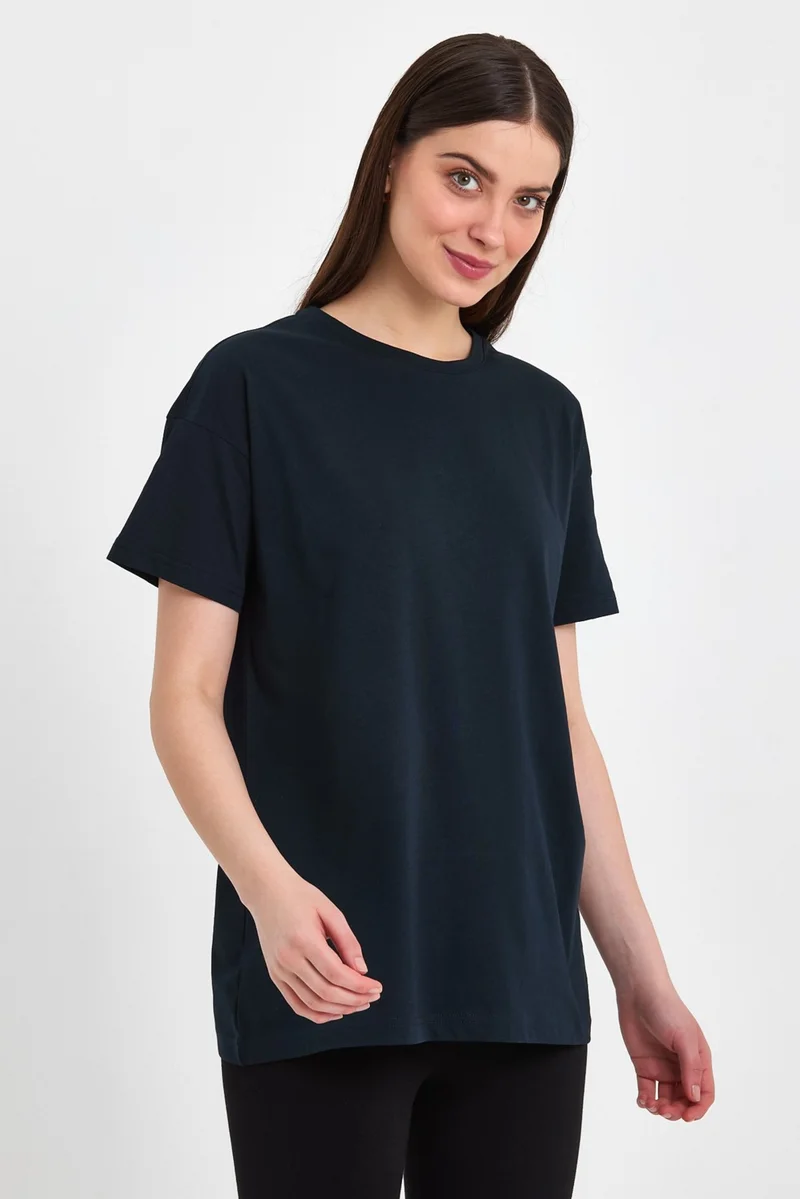 ام ار اس كلوثينج Butterfly Navy Blue Women's Oversize Wide Fit Crew Neck Printed Short Sleeve T-Shirt