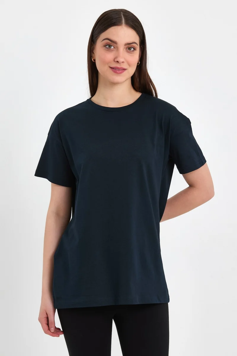 ام ار اس كلوثينج Butterfly Navy Blue Women's Oversize Wide Fit Crew Neck Printed Short Sleeve T-Shirt