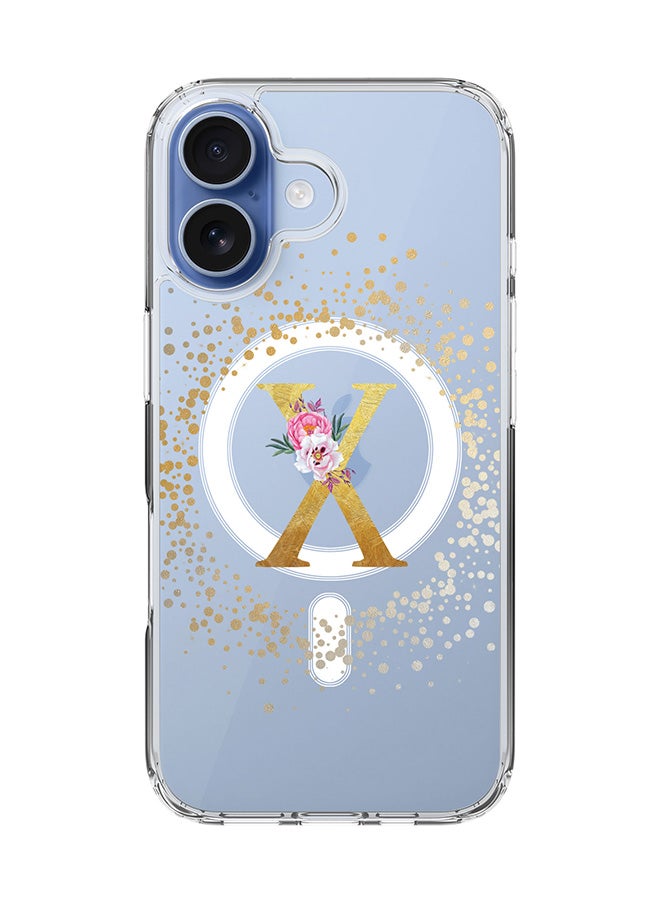 Stylizedd Classic Clear MagSafe Case for iPhone 17 , Hybrid Soft Case Flexible Edges Anti Drop TPU PC Gel Thin Transparent Cover [ Designed for iPhone 17 ] - Custom Monogram Initial Letter Floral Pattern Alphabet - X  (Clear )