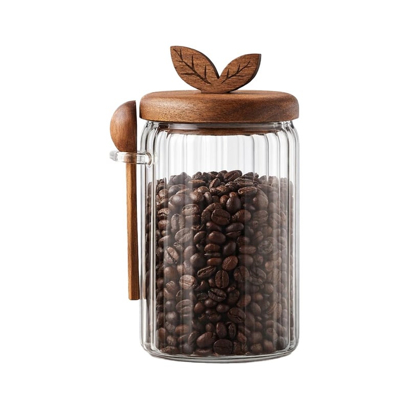 Splotiva Glass Coffee Canister with Wooden Lid & Spoon, Airtight Food Storage Jar for Coffee, Sugar, Salt, Tea & Snacks (27floz) - Image 1