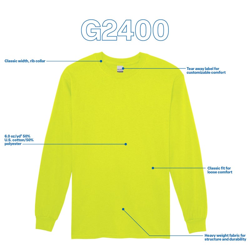 Gildan Men's Ultra Cotton Long Sleeve T-Shirt, Style G2400, Multipack, Safety Green (10-Pack), Large - Image 5