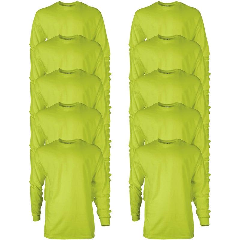 Gildan Men's Ultra Cotton Long Sleeve T-Shirt, Style G2400, Multipack, Safety Green (10-Pack), Large - Image 1