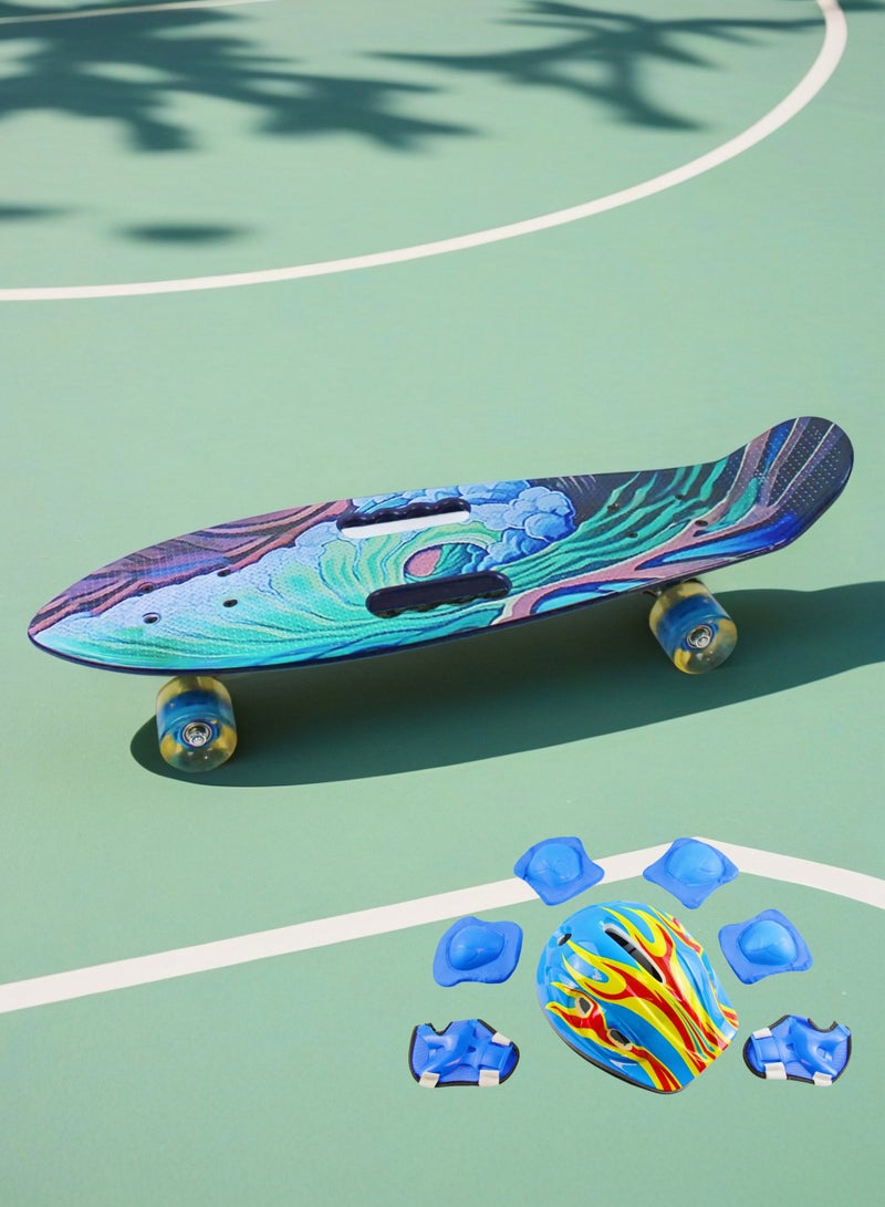 إيزي فيتشور لوح تزلج سهل المستقبل للأطفال - لوح تزلج صغير قصير للأولاد والبنات من سن 6 إلى 12 عامًا، لوح تزلج صغير كامل للشباب والمراهقين والمبتدئين، بما في ذلك مجموعة معدات الحماية الكاملة - Image 1