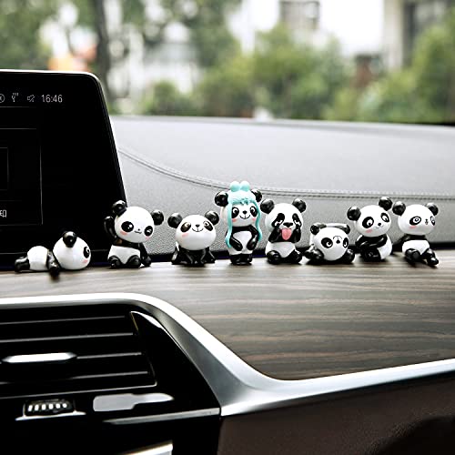 YGMONER 8 Pcs Mini Figurine Car Dashboard Decoration Cute Car Interior Ornaments Cake Toppers (Panda) - Image 2