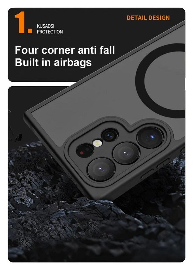 جيناو غطاء سامسونج جالكسي إس 25 ألترا المغناطيسي المتوافق مع ماج سيف - مقاوم للصدمات بمواصفات عسكرية مع خلفية نصف شفافة مات واقية بالكامل - Image 5