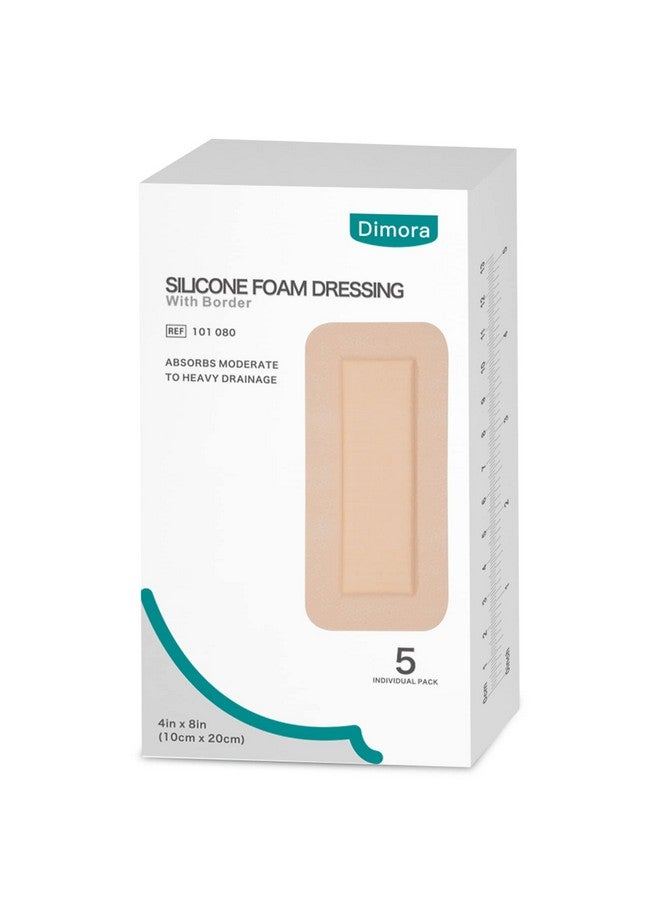 Dimora Dimora Silicone Foam Dressing with Border Adhesive 4"x8" Waterproof Wound Dressing Bandage for Wound Care 5 Pack… - Image 1