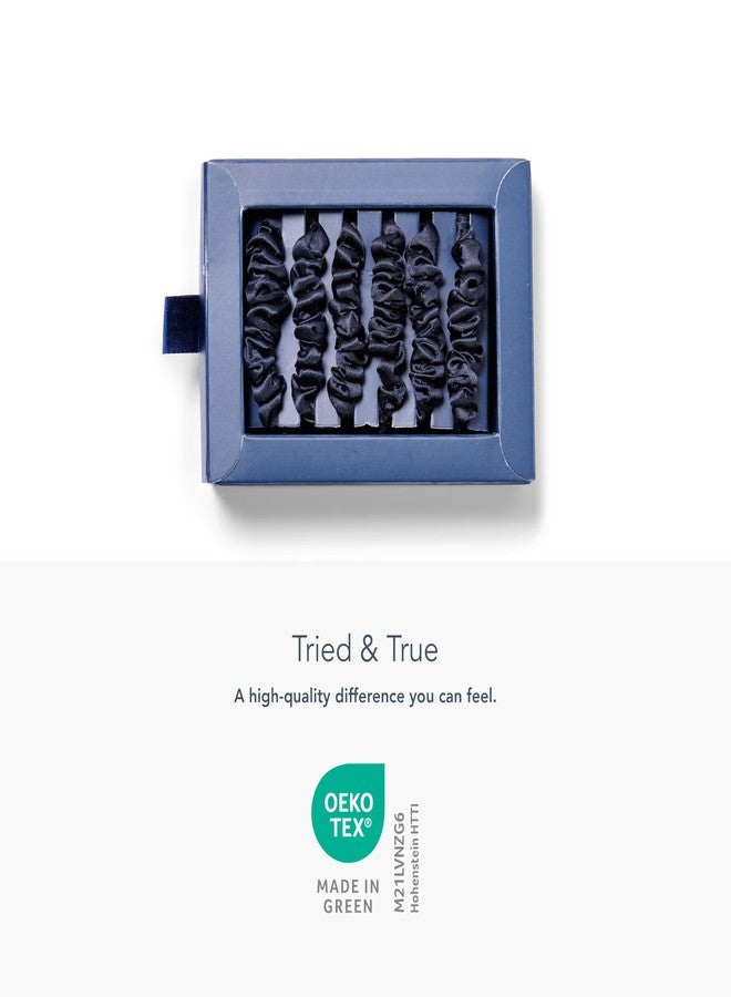 Fishers Finery 25 Momme Pure Mulberry Silk Black Scrunchies | Skinny Silk Hair Ties (Black 6 Pk) - Image 4