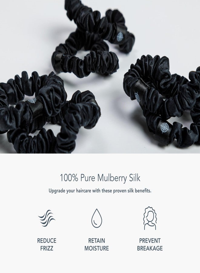 Fishers Finery 25 Momme Pure Mulberry Silk Black Scrunchies | Skinny Silk Hair Ties (Black 6 Pk) - Image 2