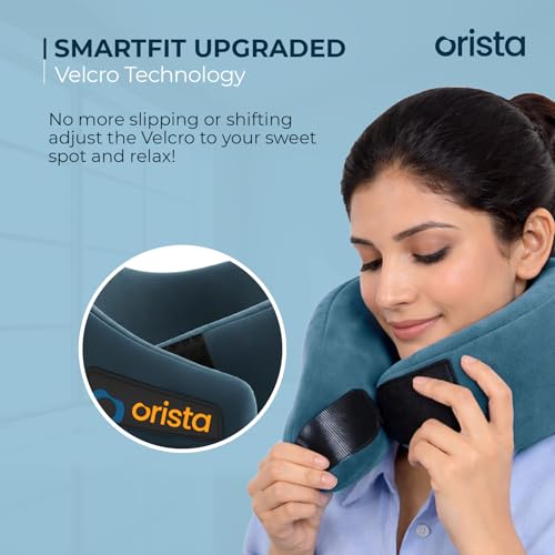 Orista™ Travel Neck Pillow | Premium Memory Foam Neck Pillow for Flight Travel, Car Sleeping | Adjustable Head Rest, Neck Rest Travelling Pillow for Sleeping Head Support | Teal Green Velvet - Image 3