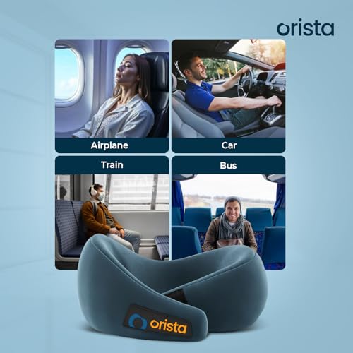Orista™ Travel Neck Pillow | Premium Memory Foam Neck Pillow for Flight Travel, Car Sleeping | Adjustable Head Rest, Neck Rest Travelling Pillow for Sleeping Head Support | Teal Green Velvet - Image 5