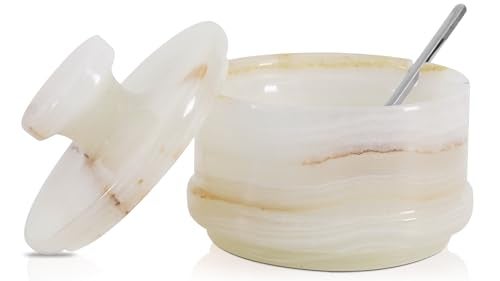 Radicaln Marble Salt Cellar with Lid 4 Inch White Onyx Handmade Salt Jar Table Salt Storage For Kitchen Countertop Ideal Salt Container Salt Dish Sugar Bowl For Kitchen Counter - Image 1