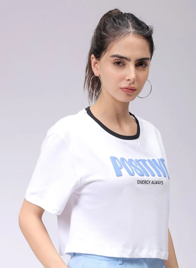Freehand Women Relaxed Fit Typographic Crew Neck T-Shirt