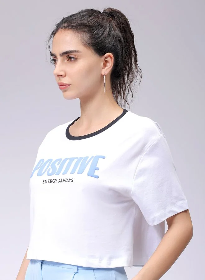 Freehand Women Relaxed Fit Typographic Crew Neck T-Shirt