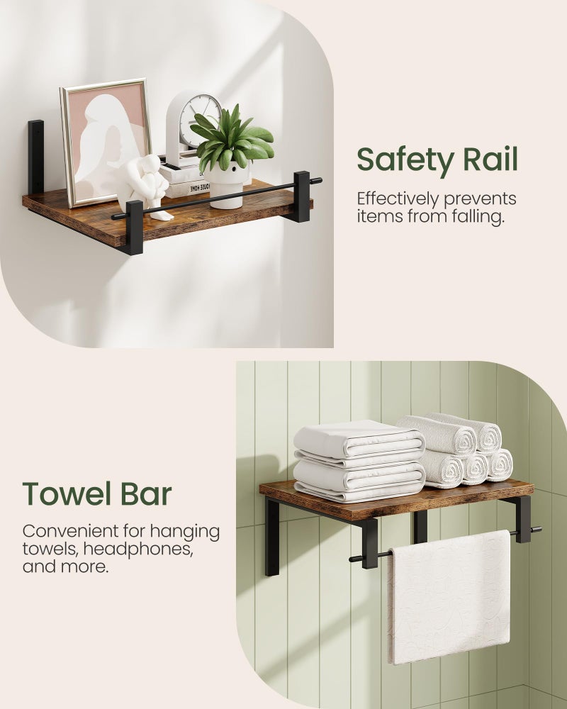 CHOEZON Deep Floating Shelves for Wall, 12 inch Wall Mounted Shelves Set of 2, Wide Floating Shelves for Living Room, Bedroom, Study, Bathroom, Rustic Brown and Black TBJ02P2BF - Image 3