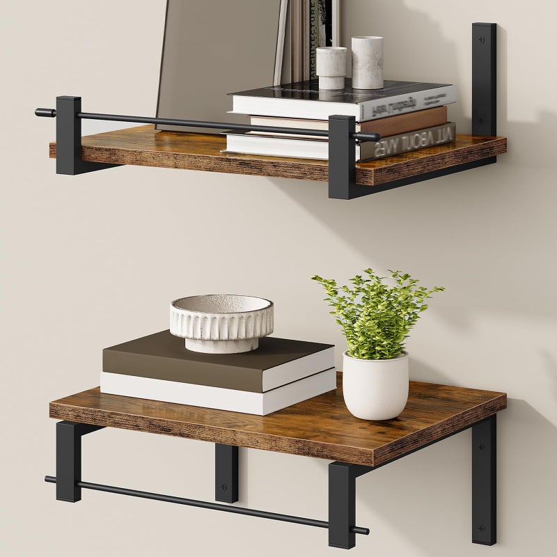 CHOEZON Deep Floating Shelves for Wall, 12 inch Wall Mounted Shelves Set of 2, Wide Floating Shelves for Living Room, Bedroom, Study, Bathroom, Rustic Brown and Black TBJ02P2BF - Image 1