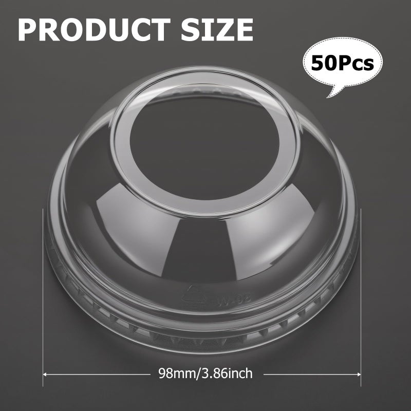 LemonRoad 50 Packs 98 mm Dome Lids Wide Hole Plastic Cold Cup Lids Disposable Clear Dome Cap for 16-24 oz Plastic Cups - Image 2