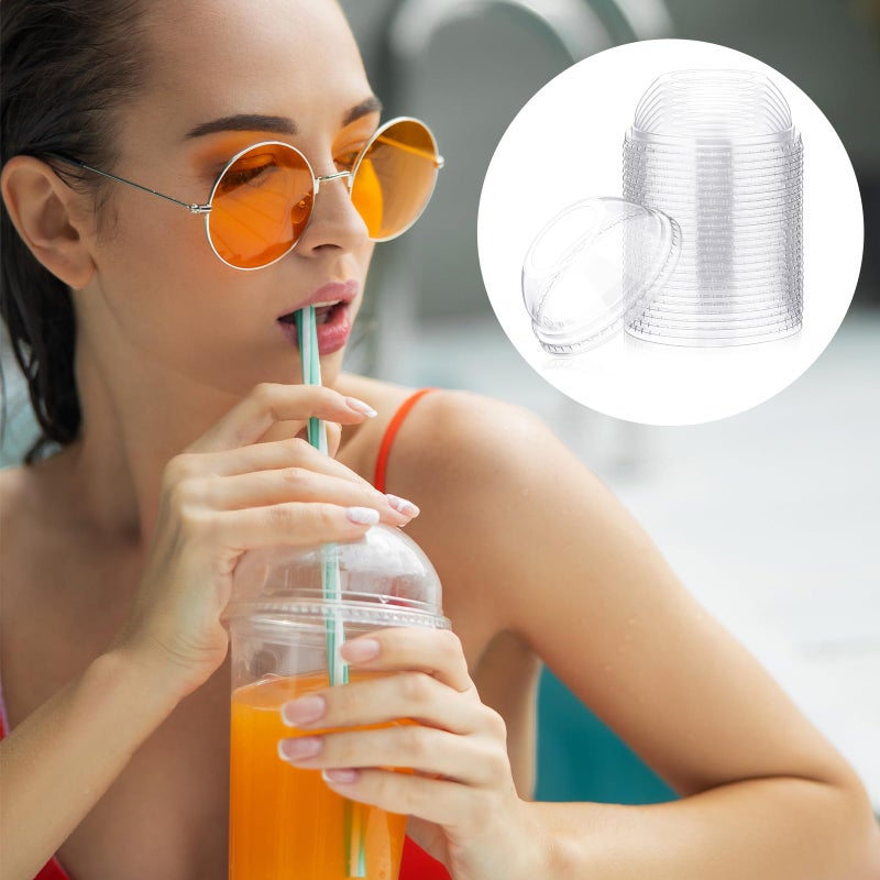 LemonRoad 50 Packs 98 mm Dome Lids Wide Hole Plastic Cold Cup Lids Disposable Clear Dome Cap for 16-24 oz Plastic Cups - Image 4