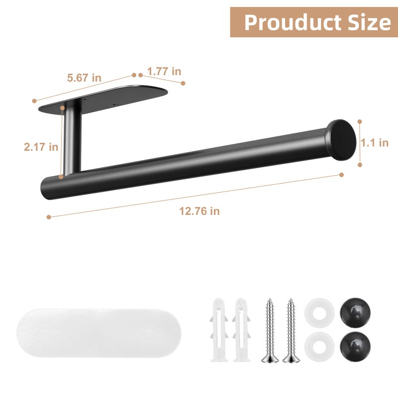 baecel Paper Towel Holder, Improved Premium Paper Towel Holder Under Cabinet, Stainless Steel Paper Towel Holders Rack for Kitchen, Bathroom, Pantry, Fridge, Adhesive or Drilling, Black - Image 4